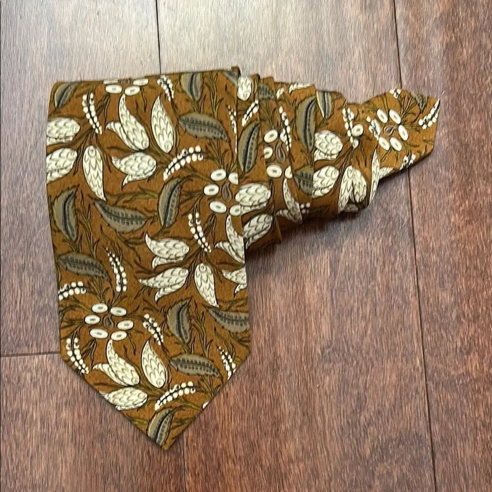 Joseph Abboud Autumnal Floral Tie in Brown and Cream, 100% Silk, Made in Italy